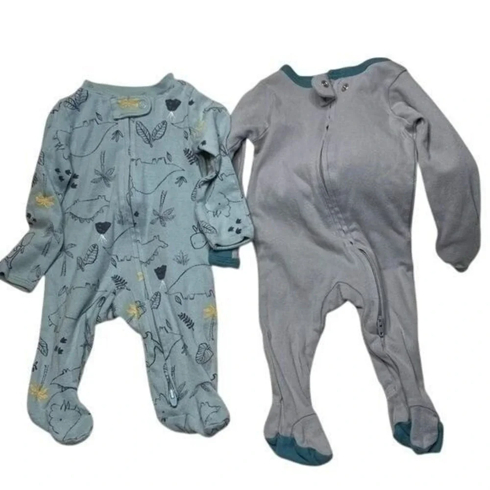 Carter's‎ Cloud Island Infant Sleepers Kids NB Blue Gray Dinosaur 2-Way Zip Set